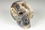 Polished Banded Agate Skull with Quartz Crystal Pocket #190458-2